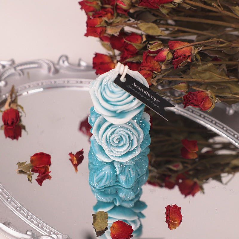 DIY Aromatherapy Candle: Dreamy Rose-patterned Low-Temperature Wax Column with Embossed Float Design