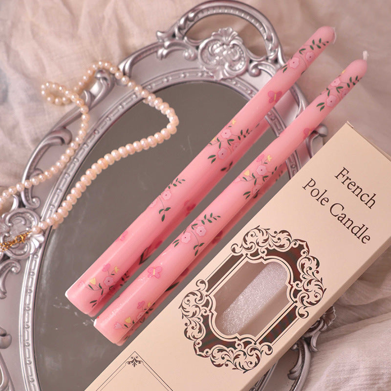 25cm Printed Long-Stem Candles - European-Style, Romantic for Candlelit Dinners, Weddings, Festivals & Home Use, Smoke-Free