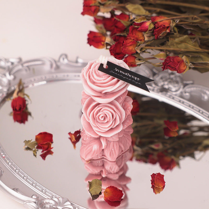 DIY Aromatherapy Candle: Dreamy Rose-patterned Low-Temperature Wax Column with Embossed Float Design