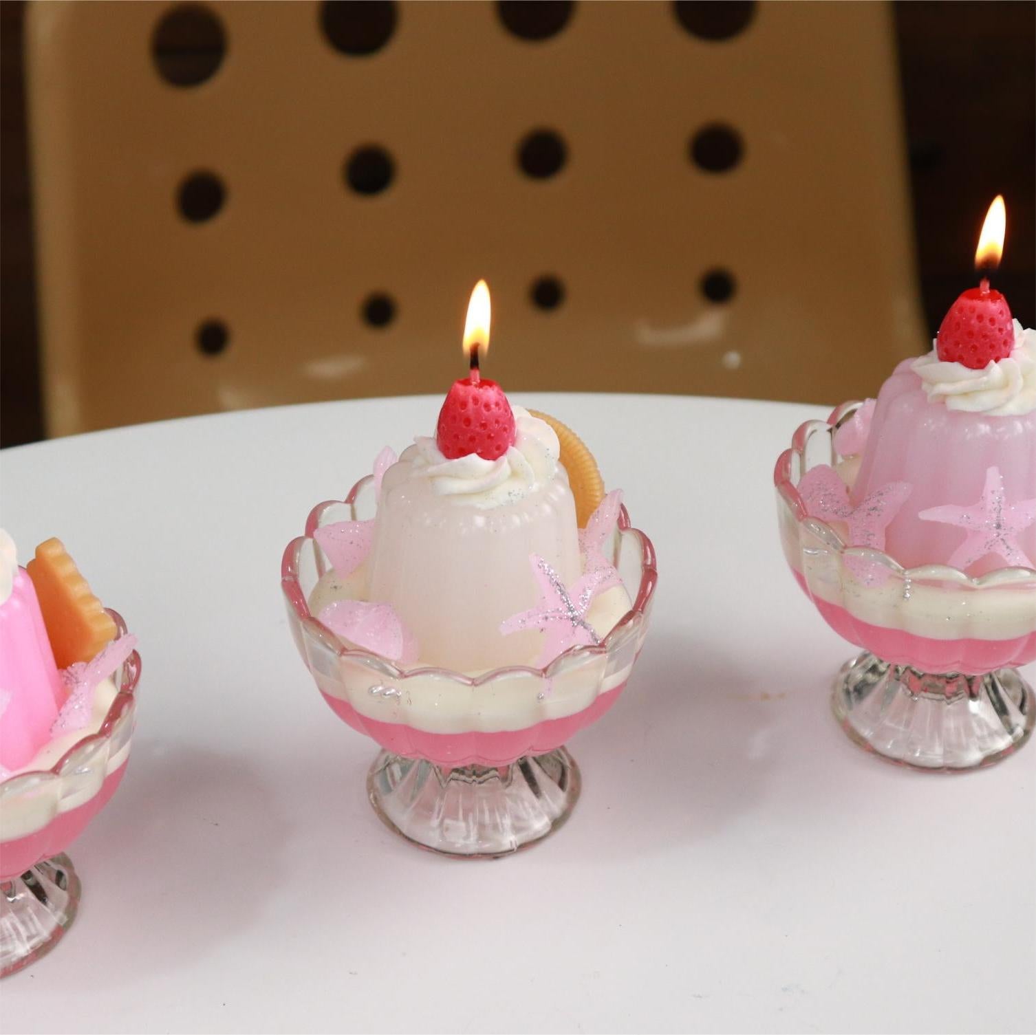 New Product: Pudding Cup Scented Candle Cake with Strawberry Decoration, Handmade Gift for Girlfriends/Best Friends on Birthdays