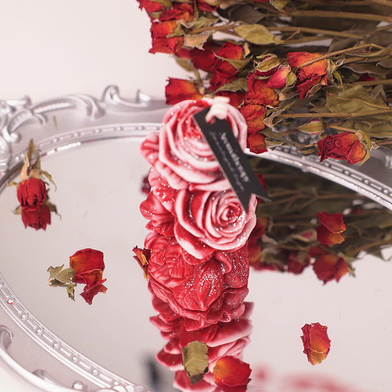 DIY Aromatherapy Candle: Dreamy Rose-patterned Low-Temperature Wax Column with Embossed Float Design