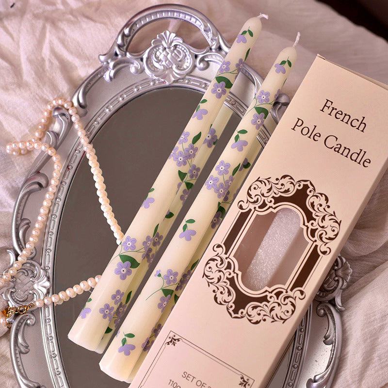 25cm Printed Long-Stem Candles - European-Style, Romantic for Candlelit Dinners, Weddings, Festivals & Home Use, Smoke-Free