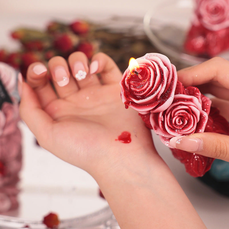 DIY Aromatherapy Candle: Dreamy Rose-patterned Low-Temperature Wax Column with Embossed Float Design