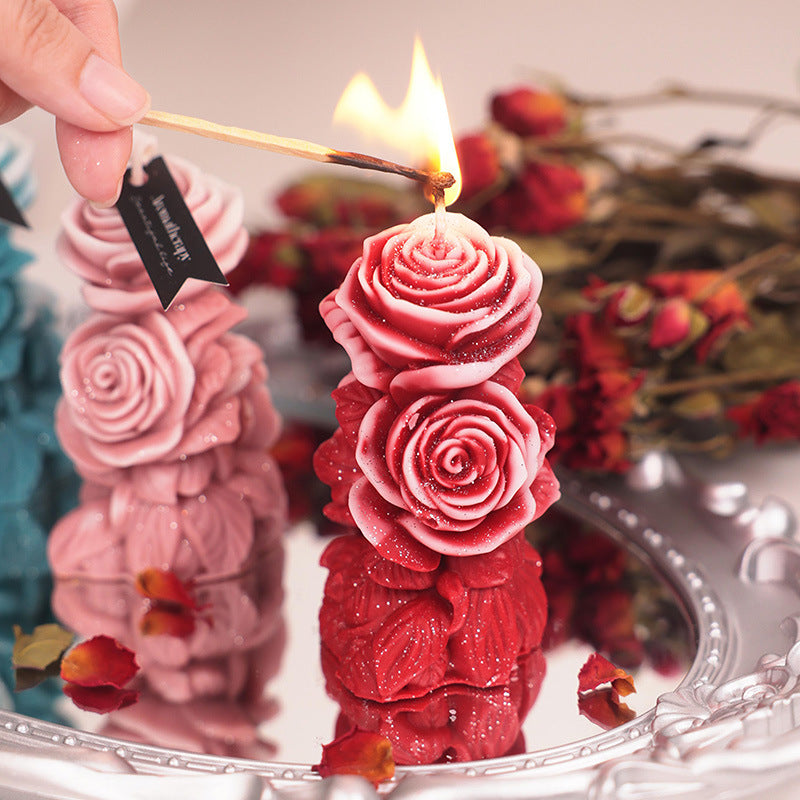 DIY Aromatherapy Candle: Dreamy Rose-patterned Low-Temperature Wax Column with Embossed Float Design