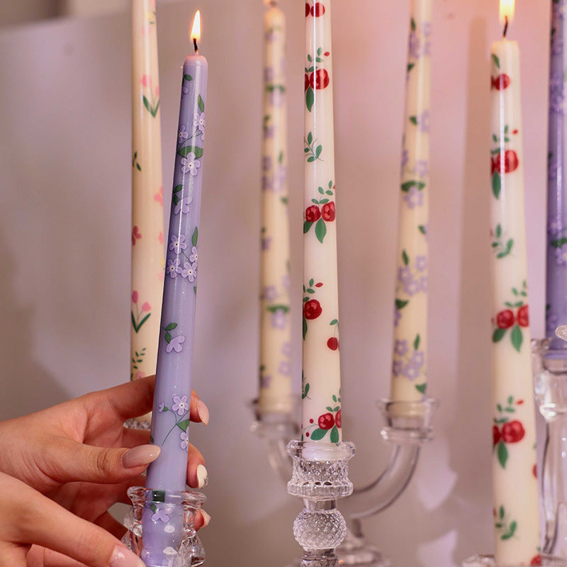 25cm Printed Long-Stem Candles - European-Style, Romantic for Candlelit Dinners, Weddings, Festivals & Home Use, Smoke-Free